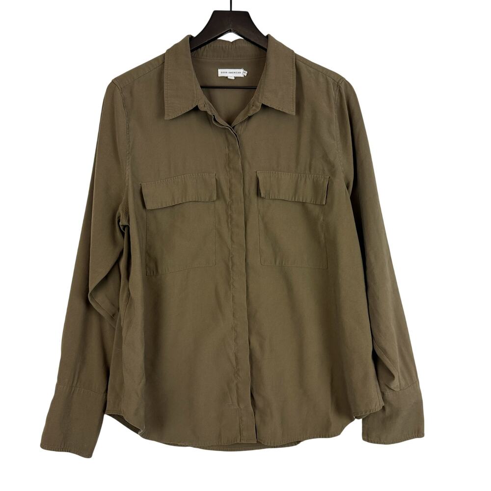 Good American Size 4 XL Button Up Blouse Shirt Brown Rayon Polyester
